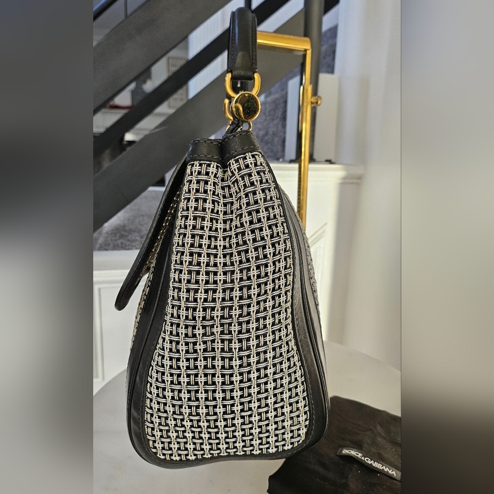 Dolce & Gabbana Black & White Large Sicily Woven Top Handle Bag - Picture 10 of 15